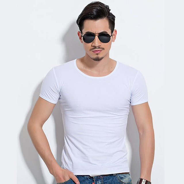 Lycra Men'S T Shirt Short Sleeve T-Shirt O-Neck Slim Solid Color Half Sleeved Tee Shirt 2020 MRMT - CoreYogaWear