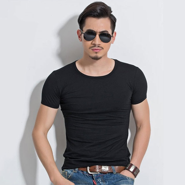 Lycra Men'S T Shirt Short Sleeve T-Shirt O-Neck Slim Solid Color Half Sleeved Tee Shirt 2020 MRMT - CoreYogaWear
