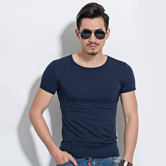 Lycra Men'S T Shirt Short Sleeve T-Shirt O-Neck Slim Solid Color Half Sleeved Tee Shirt 2020 MRMT - CoreYogaWear