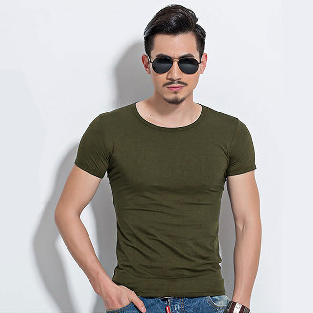 Lycra Men'S T Shirt Short Sleeve T-Shirt O-Neck Slim Solid Color Half Sleeved Tee Shirt 2020 MRMT - CoreYogaWear
