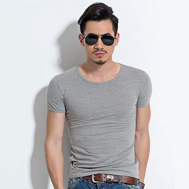 Lycra Men'S T Shirt Short Sleeve T-Shirt O-Neck Slim Solid Color Half Sleeved Tee Shirt 2020 MRMT - CoreYogaWear