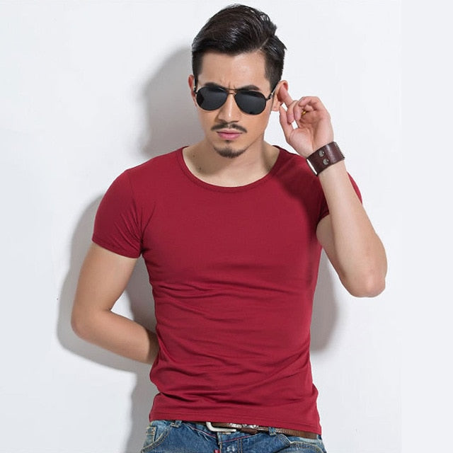 Lycra Men'S T Shirt Short Sleeve T-Shirt O-Neck Slim Solid Color Half Sleeved Tee Shirt 2020 MRMT - CoreYogaWear