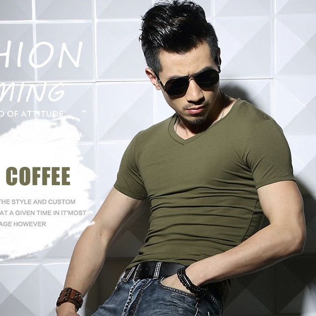 Lycra Men'S T Shirt Short Sleeve T-Shirt O-Neck Slim Solid Color Half Sleeved Tee Shirt 2020 MRMT - CoreYogaWear