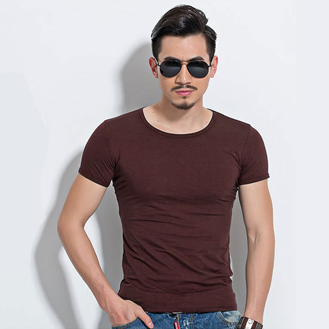 Lycra Men'S T Shirt Short Sleeve T-Shirt O-Neck Slim Solid Color Half Sleeved Tee Shirt 2020 MRMT - CoreYogaWear