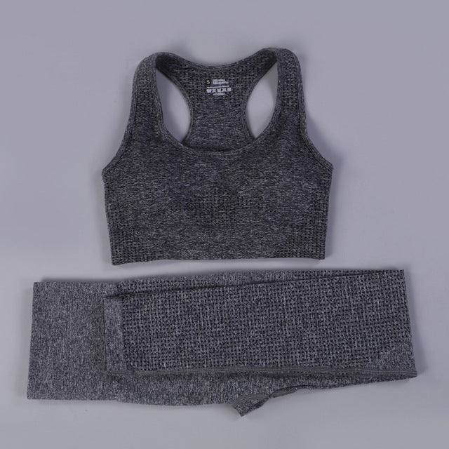 Seamless 2 Fitness Leggings+Cropped Bra  Long Sleeve - CoreYogaWear
