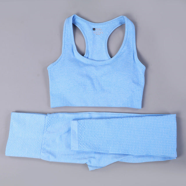 Seamless 2 Fitness Leggings+Cropped Bra  Long Sleeve - CoreYogaWear