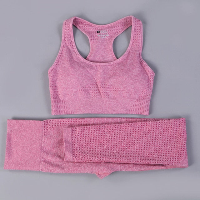 Seamless 2 Fitness Leggings+Cropped Bra  Long Sleeve - CoreYogaWear