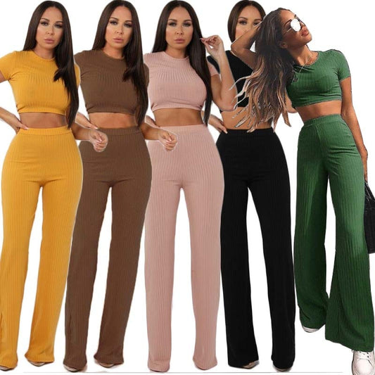 Women  tops pants 2  piece knitted long sleeve o-neck
